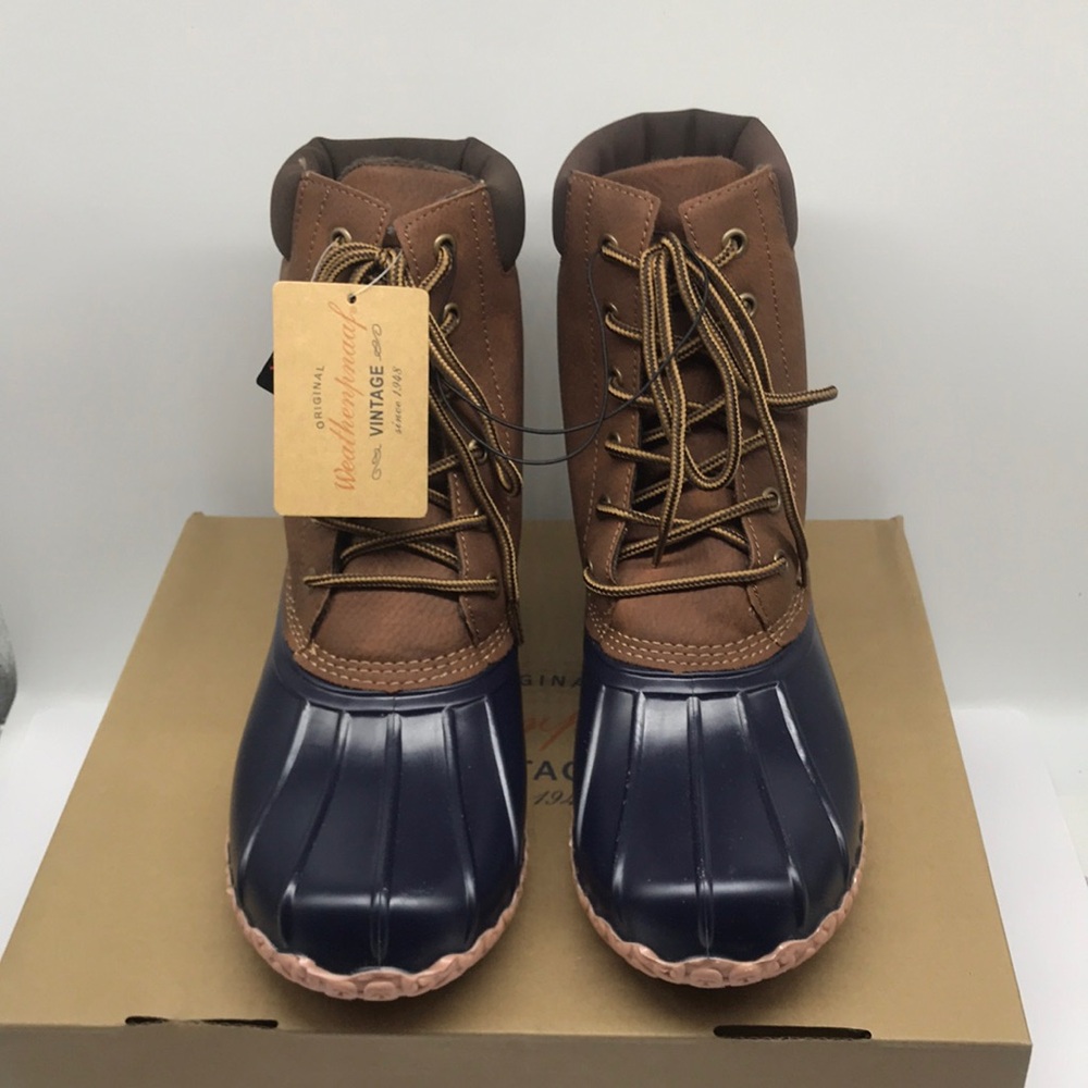 WEATHERPROOF VINTAGE Mens Navy Insulated Comfort Adam Round Lace-Up Duck Boots
